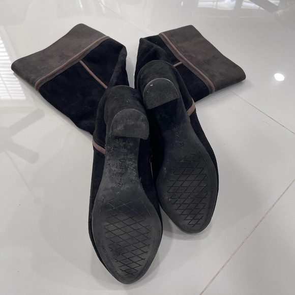 Rialto Black Gray Cordelia Patchwork Boots Zipper Suede Knee High Heel Almond 8M - Picture 14 of 14